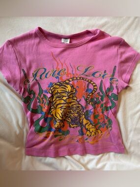 Urban Outfitters Pink Tee with Colorful Tiger Graphic
